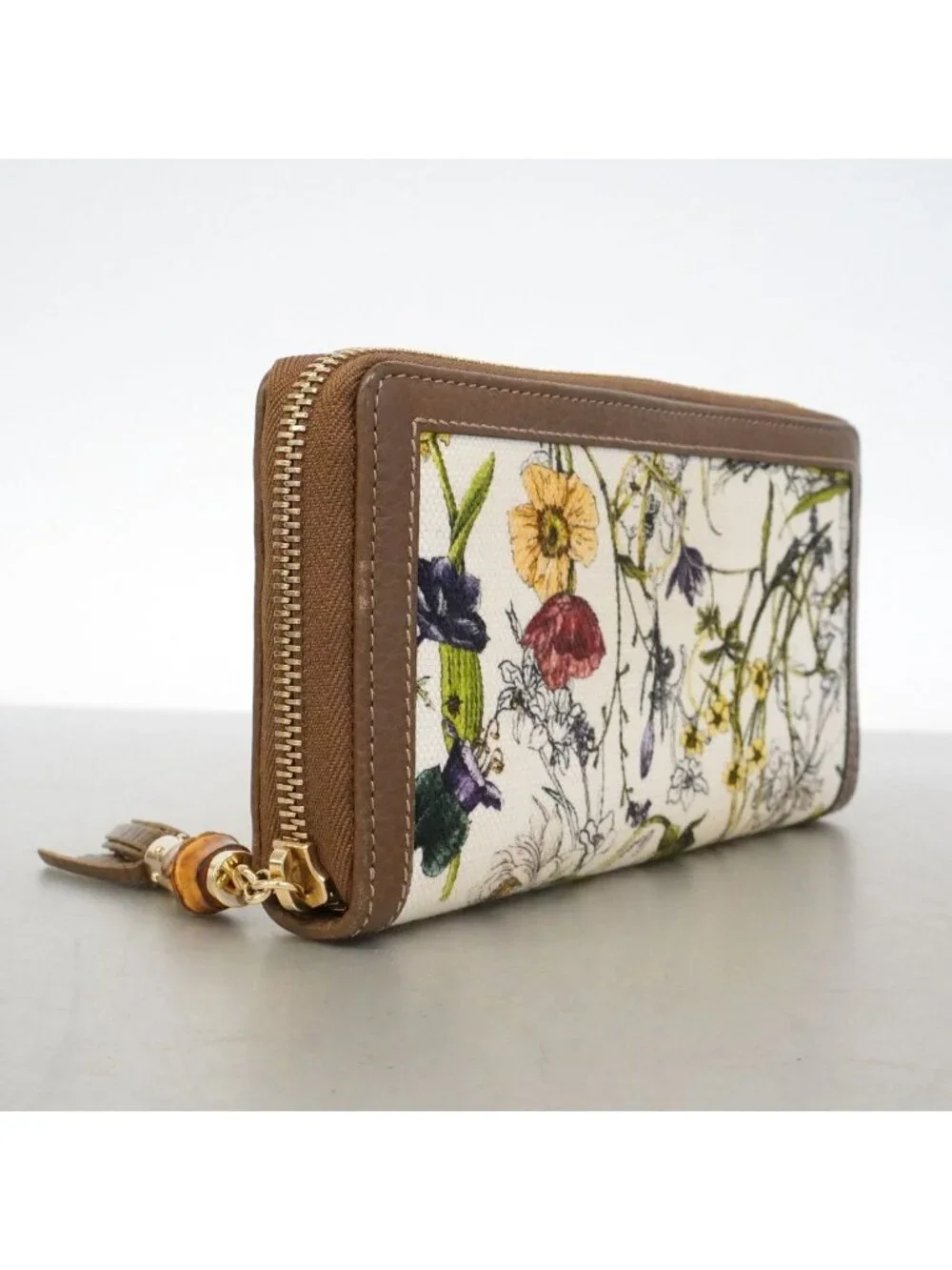 Gucci Wallet Bamboo Flora Canvas Brown Gold